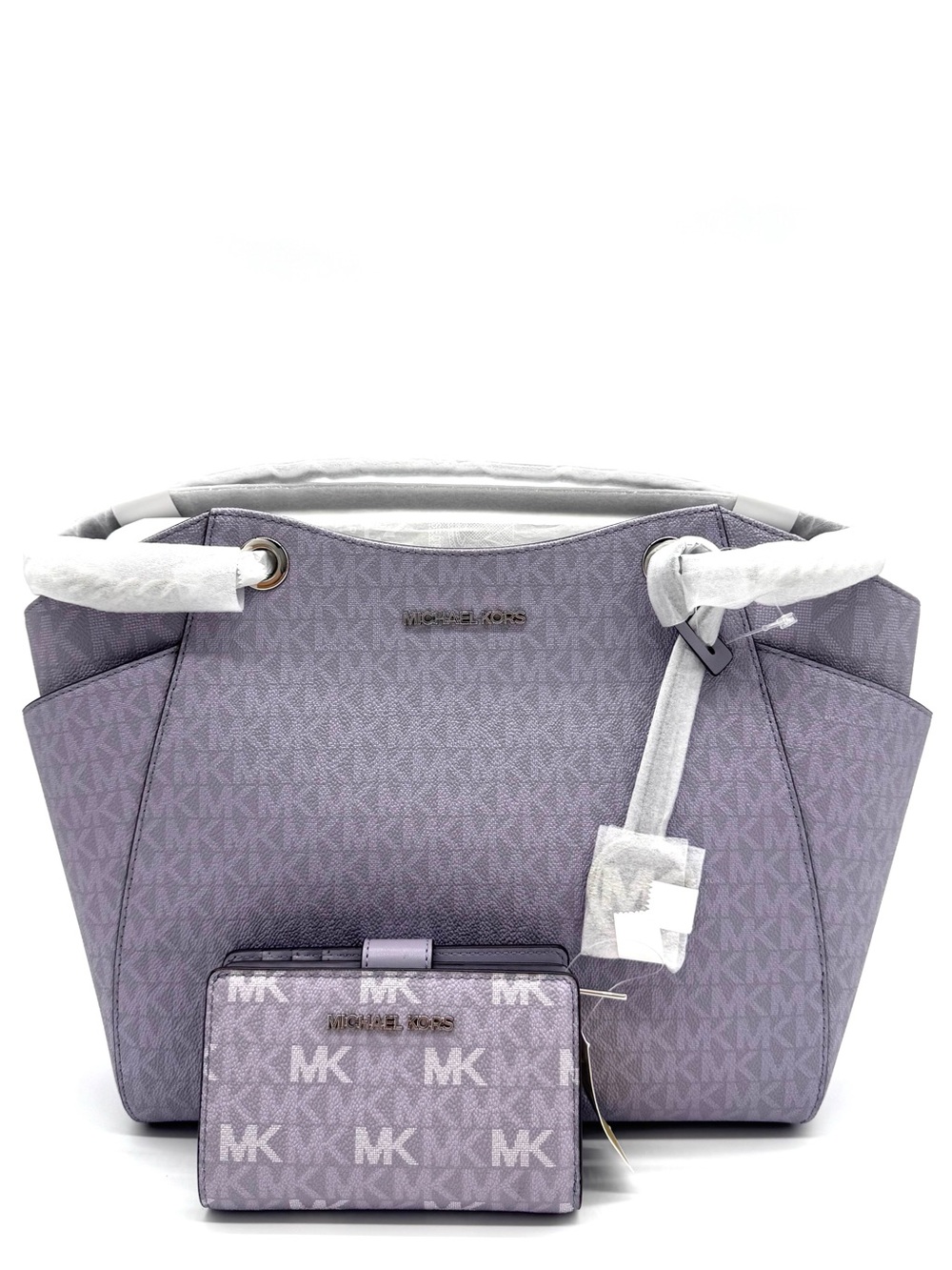 Michael Kors Large Signature Logo Shoulder Bag w Matching Bifold Wallet - Lilac